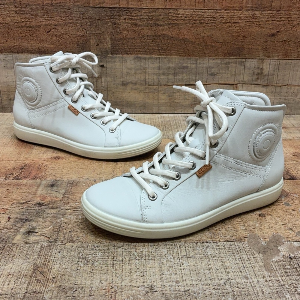 ECCO BIOM Shoes Womens Size 6.5 37 White Leather Lace Up High Top Sneaker